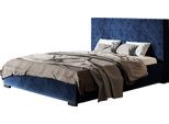 Letto Imbottito Sevilla Con Testiera, 160X200 Cm, Letto Matrimoniale Con Rete E Doghe In Legno, Tessuto Velour Blu Scuro