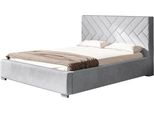 Letto Imbottito Monaco Con Testiera, 160X200 Cm, Letto Matrimoniale Con Rete E Doghe In Legno, Tessuto Velour Grigio Chiaro
