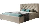 Letto Imbottito Boston Con Testiera, 180X200 Cm, Letto Matrimoniale Con Rete E Doghe In Metallo, Tessuto Velour, Colore: Beige