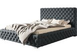 Letto Imbottito Miami Con Testiera, 160X200 Cm, Letto Matrimoniale Con Rete A Doghe In Metallo, Tessuto Velour, Colore: Grigio Scuro