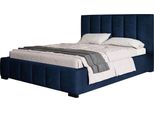 Letto Imbottito Tokio Con Testiera, 160X200 Cm, Letto Matrimoniale Con Rete A Doghe In Metallo, Tessuto Velour, Colore: Blu Scuro