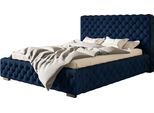 Letto Imbottito Miami Con Testiera, 180X200 Cm, Letto Matrimoniale Con Rete A Doghe In Metallo, Tessuto Velour, Colore: Blu Scuro