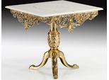 Casa Padrino Tavolo Da Pranzo Barocco Oro/Bianco - Tavolo Da Pranzo Quadrato In Bronzo Con Piano In Marmo - Mobili Da Sala Da Pranzo In Stile Barocco - Mobili Barocchi - Nobile & Magnifico