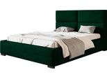 Letto Imbottito Lisbon Con Testiera, 140X200 Cm, Letto Matrimoniale Con Rete A Doghe In Metallo, Tessuto Velour, Colore: Verde
