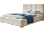 Letto Imbottito Rom Con Testiera, 180X200 Cm, Letto Matrimoniale Con Rete E Doghe In Legno, Tessuto Velour, Colore: Sabbia