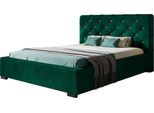 Letto Imbottito Boston Con Testiera, 140X200 Cm, Letto Matrimoniale Con Rete E Doghe In Legno, Tessuto Velour, Colore: Verde