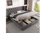 Letto Imbottito Flieks 140X190Cm, Letto A Molle Con Rete A Doghe, Letto Contenitore Letto Matrimoniale Con Contenitore, Letto Per Ragazzi Letto In Legno Massiccio, Velluto, Grigio