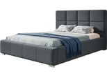 Letto Imbottito Rom Con Testiera, 120X200 Cm, Letto Matrimoniale Con Rete E Doghe In Legno, Tessuto Velour, Colore: Grigio Scuro