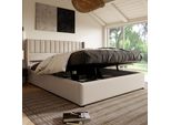 Letto Imbottito Merax 180X200Cm Con Rete Senza Piastra, Letto Matrimoniale Idraulico Con Rete A Doghe, Letto Da Camera, Letto Funzionale In Lino, Beige