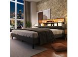 Letto Imbottito Flieks Letto In Legno Massiccio 140X200Cm Con Led E Testata Con Contenitore, Letto Matrimoniale Con Rete A Doghe Letto Per Ragazzi Letto Matrimoniale
