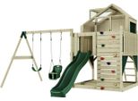 OutdoorToys Spielturm mit Spielhaus inkl. Wellenrutsche und 2x Kinder-Schaukel, Outdoor Klettergerüst Garten, Ausführung: Babyschaukel, Farbe: Smaragdgrün Babyschaukel