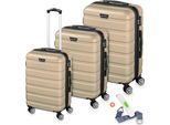 Set Di Valigie Rigide 3 Pezzi Con Serratura A Combinazione Tsa 4 Ruote Abs A Guscio Duro, Valigia Da Viaggio Trolley Trolley - Champagne