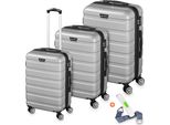 Set Di Valigie Rigide 3 Pezzi Con Serratura A Combinazione Tsa 4 Ruote Abs Guscio Duro, Valigia Trolley Da Viaggio Trolley - Argento