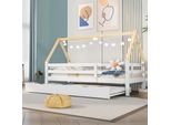 Letto Per Bambini Flieks 90X200Cm Con Rete A Doghe, Letto Casa Letto Singolo Con Letto Estraibile, Letto Giorno Letto Per Ospiti Letto In Legno Massiccio, Bianco