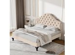Letto Imbottito Flieks Letto Matrimoniale 140X190Cm Letto Giovanile Con Rete A Doghe E Testata A Conchiglia, Letto In Legno Massiccio Velluto, Piega
