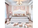 Letto Imbottito Fortuna Lai 140X200Cm, Letto Matrimoniale Per Bambini Con Testata Regolabile E Contenitore, Letto Per Ragazzi In Legno Con Rete A Doghe, Pu, Bianco