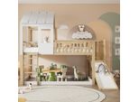 Letto A Castello Flieks 90X200Cm Con Rete A Doghe, Letto Per Bambini Con Scivolo E Scaletta, Letto Per La Casa Con Protezione Anticaduta, Letto Singolo In Legno Massiccio