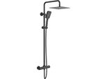 Sistema Doccia Rainsworth Con Termostato, Doccia A Pioggia Quadrata In Acciaio Inox Da 25 Cm, Soffione A 3 Modalità Di Getto, Set Doccia 92-126 Cm, Nero