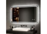 Emke Specchio Da Bagno A Led 100X60Cm Specchio Da Bagno Con Illuminazione Specchio Da Bagno Illuminato Bianco Freddo Specchio Da Parete Con Interruttore A Sfioramento + Antiappannamento IP44 Risparmio Energetico