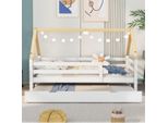 Letto Per Bambini Fortuna Lai 90X200Cm, Letto Estraibile, Letto Per Bambini In Legno Massiccio Con Rete A Doghe E Protezione Anticaduta, Divano Letto In Legno Di Pino, Per Bambini E Bambine, Bianco