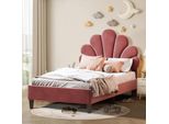 Letto Singolo Imbottito Fortuna-Lai 90 X 200 Cm - Con Testata A Forma Di Fiore, Rete A Doghe, Velluto - Per Adulti E Bambini - Rosso
