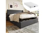 Letto A Molle Sweiko Letto Matrimoniale Imbottito Con Rete A Doghe In Legno Letto Contenitore Biancheria Grigio 140*200Cm (Con Materasso)