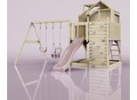 OutdoorToys Spielturm mit Spielhaus inkl. Wellenrutsche und 2x Kinder-Schaukel, Outdoor Klettergerüst Garten, Ausführung: Babyschaukel, Farbe: Altrosa, mit Babyschaukel