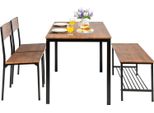Costway Tavolo Da Pranzo 4 Pezzi, Tavolo Da Cucina Con 2 Sedie E 1 Panca E Ripiano, Set Da Pranzo Industriale, Tavolo Da Sala Da Pranzo Con Struttura In Metallo, Set Di Tavoli Da Bar Per Cucina E Sala Da Pranzo (Marrone)
