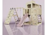 OutdoorToys Outdoor Spielturm mit Wellenrutsche, Spielhaus aus Holz mit Kinderschaukel, Kletterwand, Kletternetz, Ausführung: Babyschaukel, Farbe: Altrosa, mit Babyschaukel
