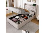 Letto Imbottito Flieks 90X200Cm Con Usb E Type-C, Letto A Molle Insacchettate Con Rete A Doghe, Letto Contenitore Letto Giovanile Letto Singolo Con Contenitore, Lino, Beige