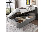 Letto Imbottito Flieks 140X200Cm Con Contenitore, Letto A Molle Idrauliche Con Rete A Doghe, Letto Matrimoniale Giovanile, Velluto, Grigio