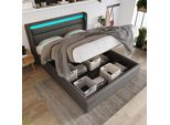 Letto A Molle Sweiko 160X200Cm Imbottito Letto Matrimoniale Con Illuminazione Led Letto Contenitore Grigio (Senza Materasso)