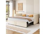 Letto Imbottito Divano Letto Allungabile 90/180 * 200 Cm Con Rete A Doghe, Letto Multifunzionale In Tessuto Vellutato Delicato Sulla Pelle Beige