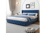 Letto Imbottito Flieks 160X200Cm Letto Per Ragazzi Con Rete A Doghe, Letto Matrimoniale Letti Classici Letto Per Bambini Letto In Legno Massiccio, Velluto, Blu