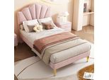 Letto Imbottito Merax Con Testata A Conchiglia Regolabile In Altezza E Gambe In Ferro Dorato, Letto Singolo Giovanile Con Rete A Doghe E Rivestimento In Velluto Rosa