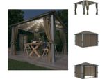 Vidaxl Padiglione Con Tende E Luci Led 300X300 Cm In Alluminio Grigio - Padiglioni E Tende Per Feste