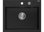 Mexen Oscar Lavello Da Cucina In Granito A 1 Vasca 580 X 490 Mm, Nero, Sifone Cromato - 6519581000-77
