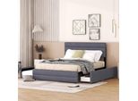 Fortuna Lai Letto Imbottito 140 X 200 Cm Letto Matrimoniale, Letto A Piattaforma Con Brocca Per Due Persone E Due Cassetti (Grigio)