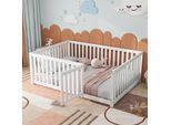 Flieks Letto Per Bambini Letto Da Terra Letto In Legno Con Protezione Anticaduta E Porta, Letto Matrimoniale Per Bambini 140X200Cm, Bianco