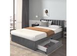 Letto Imbottito Merax 160X200Cm Con Rete A Doghe E 2 Cassetti, Letto Matrimoniale Con Rivestimento In Velluto E Schienale, Letto Contenitore Letto Funzionale Letto Per Ragazzi, Grigio