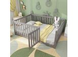 Flieks Letto Per Bambini Letto Da Terra Letto In Legno Con Protezione Anticaduta E Porta, Letto Matrimoniale Per Bambini 140X200Cm, Grigio