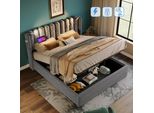 Letto Imbottito Flieks 140X200Cm Con Rete A Doghe, Letto A Molle Idrauliche Con Usb E Luce Di Lettura, Letto Contenitore Letto Matrimoniale, Velluto, Grigio