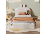 Letto Imbottito Merax 90X200Cm Con Testata A Coniglio E Rete A Doghe, Letto Per Bambini Singolo Con Rivestimento In Velluto In Beige