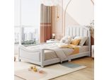 Letto Imbottito Flieks 90X200Cm Con Rete A Doghe, Letto Per Bambini E Ragazzi Con Protezione Anticaduta, Divano Letto Singolo, Velluto, Beige