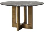 Casa Padrino Tavolo Da Pranzo Nero/Oro Ø 130 X H. 76 Cm - Tavolo Da Cucina Rotondo Con Piano In Marmo - Mobili Sala Da Pranzo - Mobili