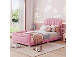 Letto Imbottito Merax 90X200Cm, Letto Per Bambini In Velluto Con Schienale, Letto Per Ragazzi Letto Singolo Letto Per Ospiti Divano Letto, Rosa