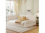 Letto Imbottito Merax 140X200Cm Con Rete A Doghe E Rivestimento In Velluto, Letto Da Giorno Divano Letto Letto Funzionale Letto Matrimoniale, Beige