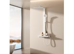 Sistema Doccia Emke Con Termostato, Soffione A Pioggia 36X24Cm, Doccia A Pioggia Con Ripiano In Vetro, Doccetta Con 4 Intensità Di Getto, Rubinetteria Per Vasca E Doccia, Bianco Opaco
