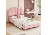Letto Imbottito Merax 90X200Cm Con Testata Semicircolare, Letto Singolo Rivestito In Velluto Letto Per Bambini Con Rete A Doghe In Legno, Rosa