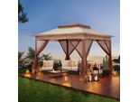 Fch 3,3 X 3,3 X 2,65M Gazebo Pieghevole Gazebo Da Giardino Gazebo Da Giardino Con Pareti Laterali Pop-Up Doppio Tetto, Kaki